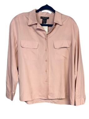 NEW Vtg 80s Seta Studio Silk Button Blouse Blush Pink Washable Office Dressy Lrg